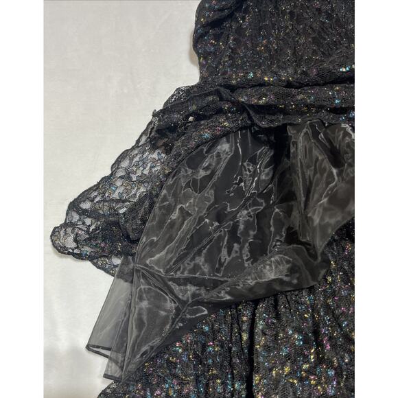 Faeriesty Tiered Lace Tulle Gown XL Black Rainbow Sparkle Fairy Whimsy Goth Prom - Picture 11 of 15